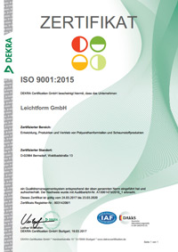 DEKRA Certification GmbH nach DIN ISO 9001:2015 erfolgreich zertifiziert